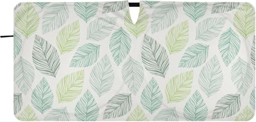 車用サンシェード フロント 折り畳み式 おしゃれ 軽自動車 カーシェード 北欧風 葉 リーフ シンプル 日除け 遮光 断熱 車用パラソル 汎用 日差しカット 収納袋付