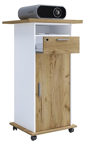 VCM Neta Bureau sur pied en bois | Idéal pour projecteur ou projecteur avec roulettes et porte | Dimensions (H x l x P) : 108 x 60 x 50 cm | Surface du...
