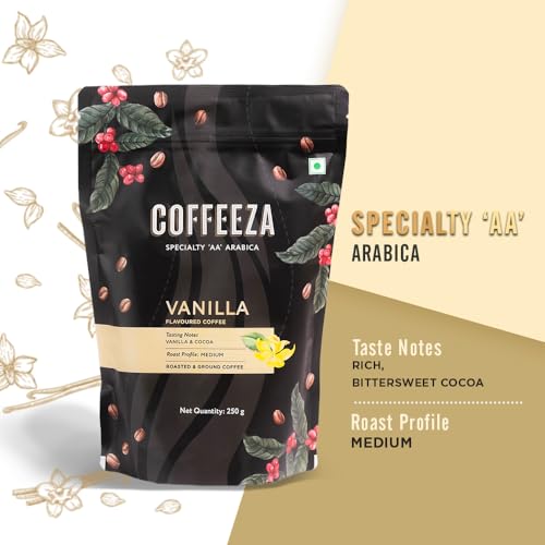 Image of COFFEEZA Ground Coffee - Fine Grind - Vanilla Flavored - Pack Of 2 (250G Each) - Medium Roast 100% Arabica Ground Coffee Powder Packet