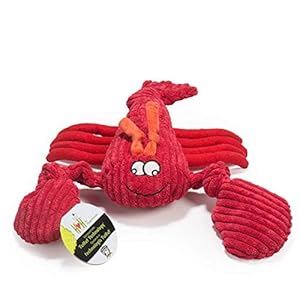 HuggleHounds Knotties Plush Dog Toy- Squeaky Interactive Puppy Toys- Soft Yet Tough, Reinforced, Durable Stuffed Pet Plush Toy for All Breeds and Ages- for Large and XL Dogs- Large Lobster