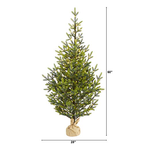 Nearly Natural 5ft. Fraser Fir Natural Look Artificial Christmas Tree with 200 Clear LED Lights, a Burlap Base and 853 Bendable Branches by Nearly Natural - Image 2