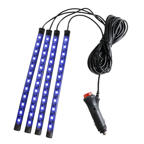 にしはや 車内用 ledテープライト 4本 フロアライト シガーソケット スイッチ付き ランプ 車内 足元ライト 照明 装飾 自動車 W2(ブルー)
