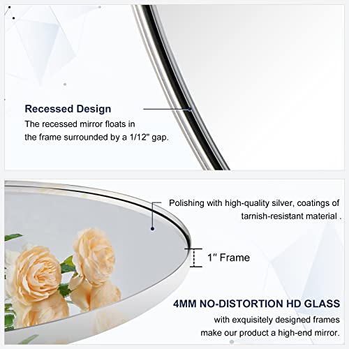 Image of ANDY STAR Round Bathroom Mirror, 24'' Polished Chrome Round Bathroom Mirrors in Stainless Steel Metal Frame 1 inch Deep Set Design 7