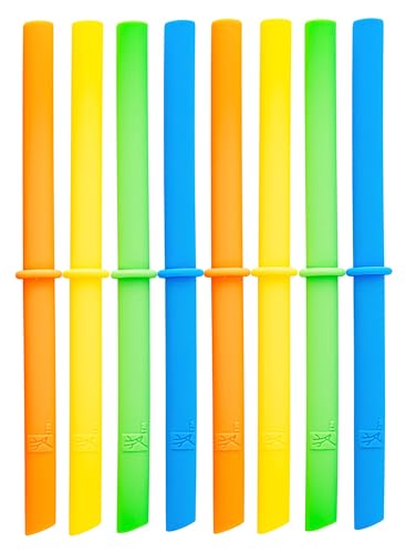 Elk and Friends Adult & Kid's Reusable Silicone Straws with Stopper for 12oz, 14oz & 16oz Mason Jars or Tumblers | Pack of 8 Straws | 7.9