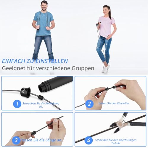 Blukar Springseil, Speed Rope Verstellbar mit Hautfreundlichen Schaum Griffe, 3 Meter Länge Einstellbar, Rutschfest und Ideal für Fitness & Ausdauer & Seilspringen, geeignet für Erwachsene