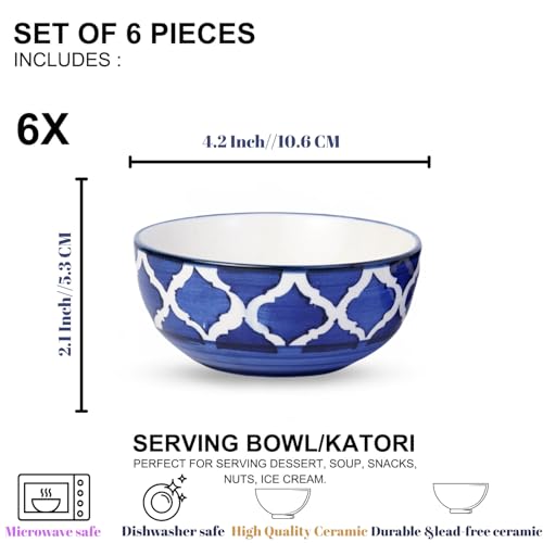 Image of Freakway Handcrafted Ceramic Bowls, Blue & White Patterned, Pack of 6