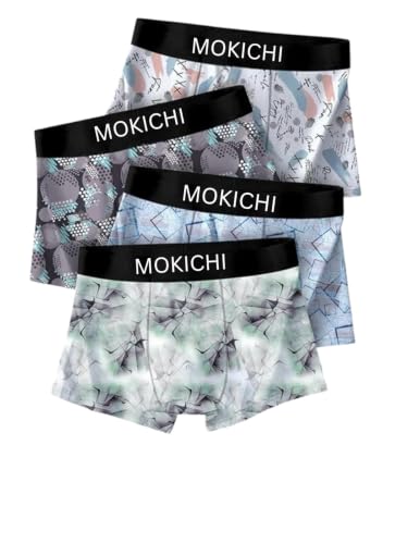 Image of Men's Printed Boxer Briefs Pack of 4 | Soft Stretch Cotton Blend Trunks | Breathable Comfortable Innerwear | Elastic Waistband |