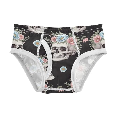 CHIFIGNO Funny Skull Pastel Flower Black Briefs for Boys Soft Cotton Underwear Toddler Boys Printed Brief Underwear