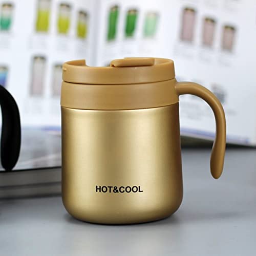 Image of Mockery Stainless Steel 350ml Coffee Cup, Thermal Mug, Vacuum Insulated, Tea Cup, Cup with Handle and Lid for Office Desk Work (Gold)