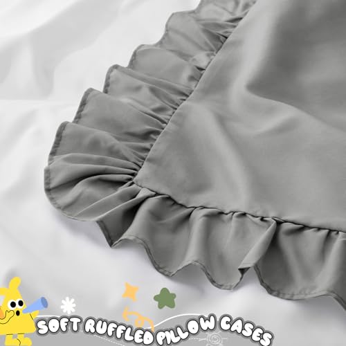 Image of 13 inchx18 inch Toddler Pillow Cases Set of 2, Dark Gray Ruffled Pillow Shams Brushed Microfiber Nursery Pillow Cover for Boys Girls, Soft Breathable Machine Washable