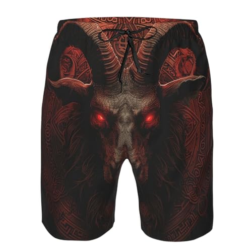 Evil Goat Satanic Ancient Symbol Dark Red Black Men's Quick Dry Swim Trunks Surfing Beach Mesh Board Shorts4