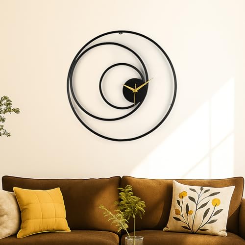 Image of Wakefit Metal Analog Wall Clock Big | 28 Inch | Laser Cut Abstract Home Decor & Gifting Option | for Living Room Study Bedroom & Office Decor | Clokel Metal Wall Clock 700MM Black