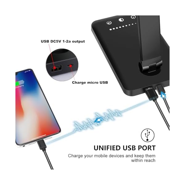 White crown LED Desk Lamp Dimmable Table Lamp Reading Lamp with USB Charging Port, 5 Lighting Modes, Sensitive Control, 30/60 Minutes Timer (Black) - Image 5