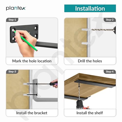 Image of Plantex 8 inch Heavy Duty Shelf Bracket /Wall Shelves Angle Brackets /GI Steel Shelf Bracket /Angles for wall Shelf - Pair of 1 (Black)