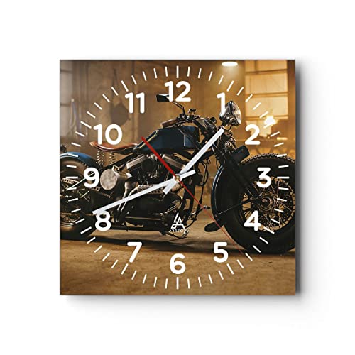 Orologio da Parete in Vetro Harley-Davidson moto motore 40x40cm Piccolo Moderno Orologio da Muro Per Casa Cucina Soggiorno Silenzioso Wall Clock Decorazione Orologio da Appendere - C4AC40x40-4233