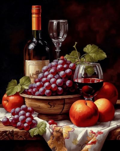 Generic Grapes and Wine Cross Stitch Kits for Beginners Pattern Stamped Cross-Stitch Supplies Needlework DIY 11CT 3 Strands Cotton Thread Printed DIY Needlepoint Kits 40×50cm (YR85)