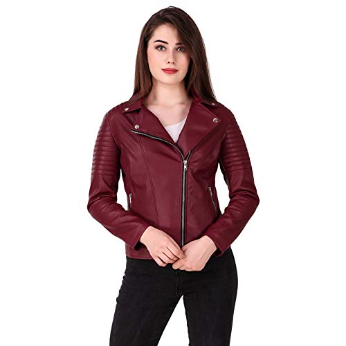 cherry red leather jacket womens