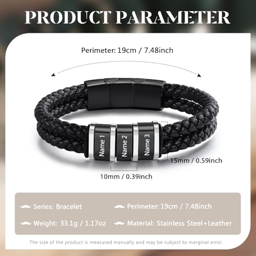 Personalized Bracelets for Men Custom Men's Name Bracelets Braid Leather Bracelet with 1-5 Names Engraved Personalized Gift for Men Dad Fathers Day Valentines2