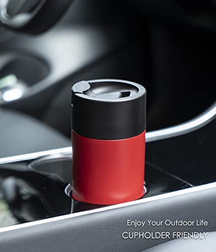 Travel Coffee Mug Flip Lid | Reusable Stainless Steel Insulated Vacuum Tumbler | 14 Oz Leak Proof & Spill Proof | Powder Coated Cups For Ice Drinks Or Tea | Classic Red #TOP5