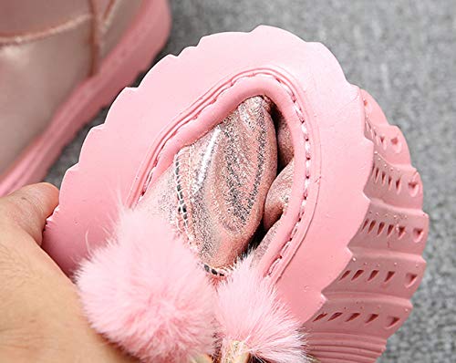 Girls’ Outdoor Sweet Pom Pom Warm Winter Faux Fur Lined Snow Boots(Toddler/Little Girl/Big Girl)4