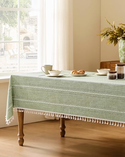 Zeemart TABLECLOTH 60X84 Inch Sage Green, Heavy Weight Farmhouse Burlap Linen Sage Green Tablecloth thumb #2