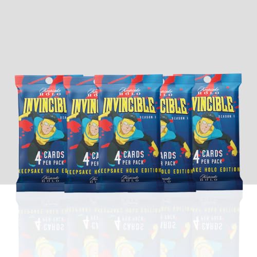 Invincible Season 1 Keepsake Holo Hanger Pack: 4 Cards Per Pack Holo Mirror Finish 600-Card Checklist Numbered Parallels Chase Relics Featuring Invincible Omni-Man Atom Eve (5)