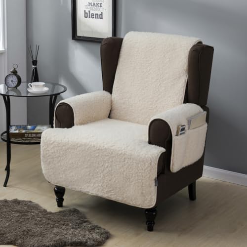 STONECREST Wingback Chair Cover, Boer Sherpa Slipcover, Stay in Place (White, 20" T-Cushion)