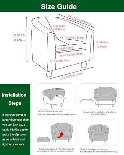 CRFATOP 2 Piece Club Chair Slipcover Printed Tub Chair Slipcover Armchair Covers Soft Printed Round Barrel Chair Covers Couch Covers with Elastic Bottom for Bar Counter Living Room,15 - Image 3