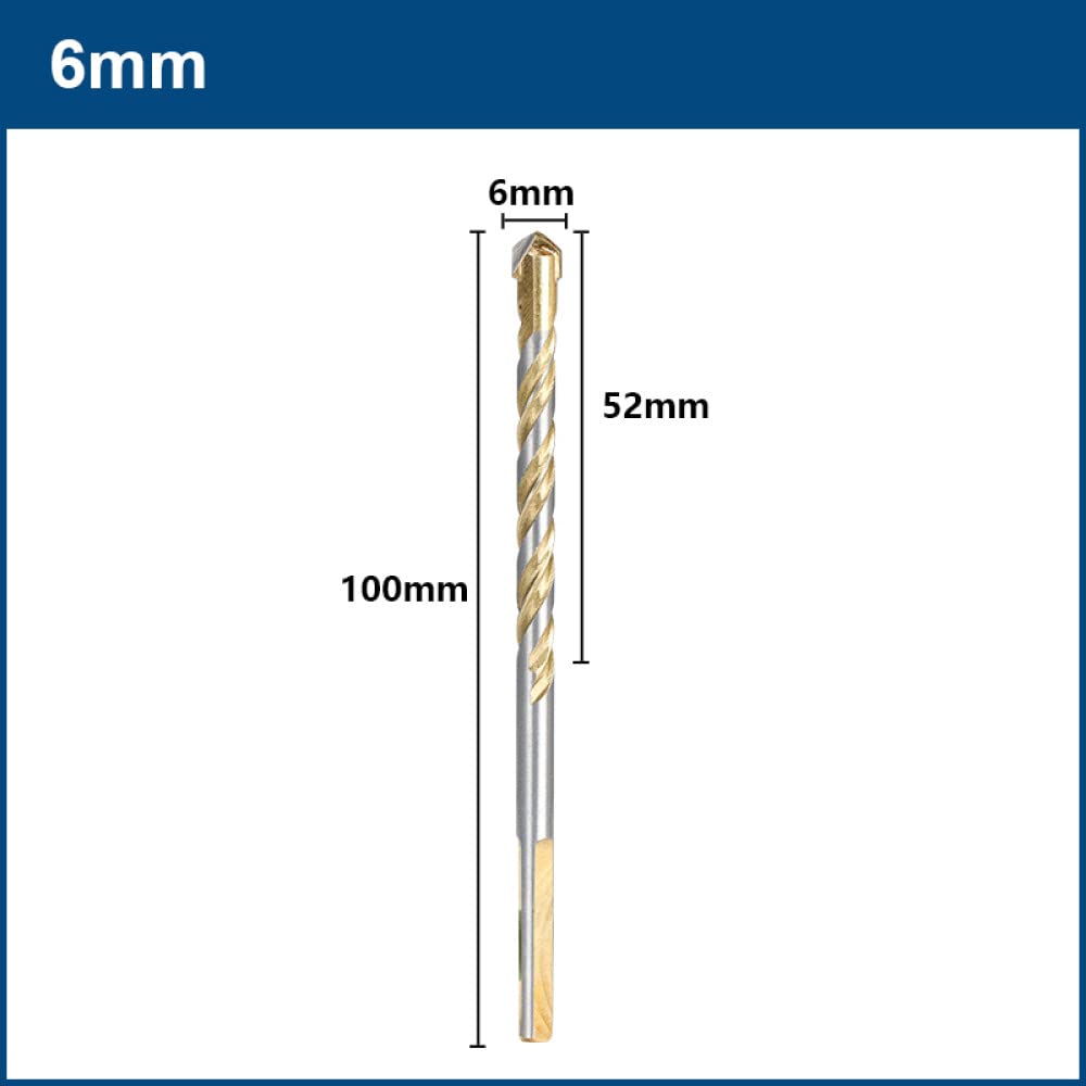 Wiertło do szkła i płytek Wiertło trójkątne 312 mm Wiertło do szkła do płytek Beton Cegła Szkło Drewno Kamień Wielomateriałowy Otwieracz do otworów wiertniczych, 1 szt. 8 MM (Color : 1pc 6mm)