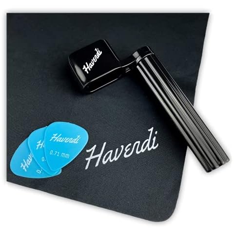 HAVENDI® Premium string winder with 3 picks and guitar cleaning cloth | string spindle for faster string changing. Acoustic guitar, acoustic guitar, classical guitar and electric guitar. Cover