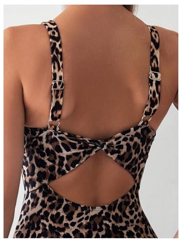 Floerns Women's Cheetah Print Cut Out Ring One Piece Swimsuit Tummy Control Swimwear4