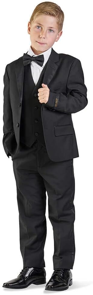 Boys Black Suit Tuxedo 5 Piece Set Notch Lapel Formal Kids Dress Vest Wedding 40301