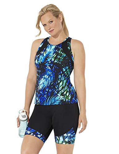Swimsuits For All Chlorine Resistant High Neck Racerback Tankini Set with Bike Short