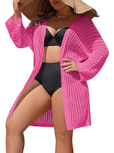 Womens Plus Size Crochet Cardigans Lightweight Sweater Knit Open Front Cropped Cardigan Sweaters Cover Up L-4XL