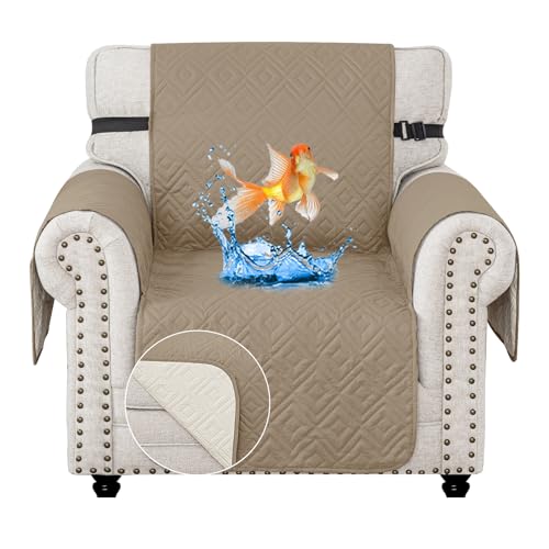 MAXIJIN Chair Covers Waterproof Sofa Slipcovers Non-Slip 1 Seater Sofa Protectors with Elastic Straps Reversible Universal Couch Covers for Dogs Pets