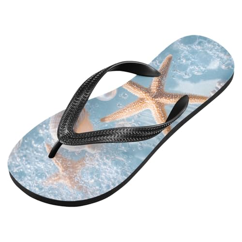 Sinestour Starfish Shell Pearl Blue Flip Flops for Beach Thong Sandals Anti-slip Lightweight Flat Slippers for Indoor Outdoor House2
