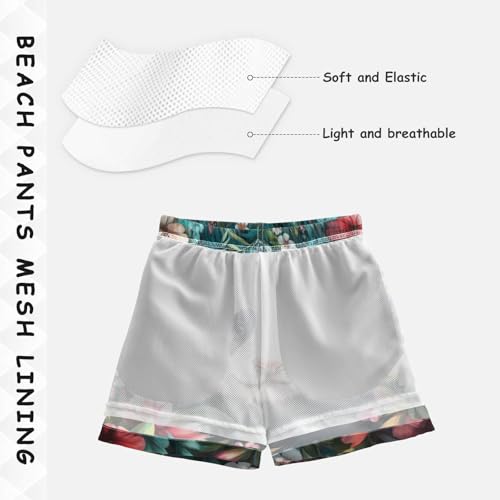 Boys Beach Board Shorts Real Panda Floral Swim Trunk Teen Swimwear 8-16Y Multicolor4