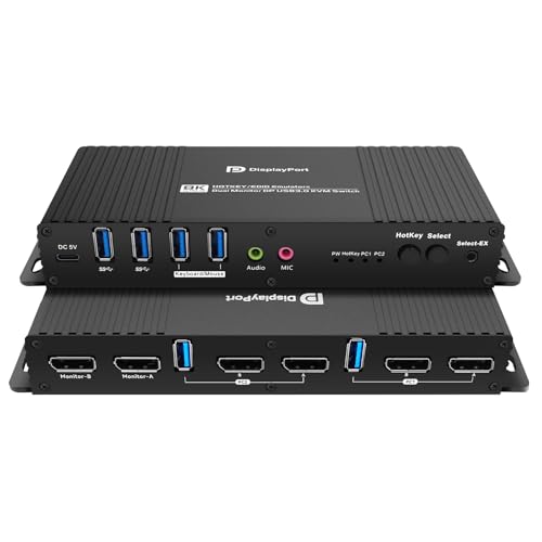 Displayport Kvm Switch Edid 2 Monitors 2 Computers 4k 144hz Hotkey Switching Kvm displayport edid 1440p 120hz 144hz 165hz 240hz Dual Monitor DP1.4 Hotkey