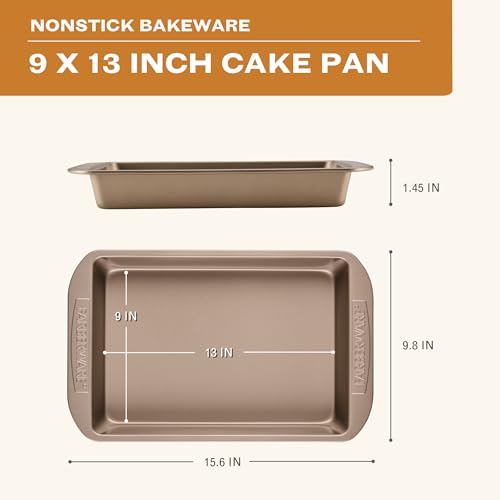 Image of Farberware Bakeware Warp Resistant, Dishwasher Safe, 9-Inch x 13-Inch Rectangular Cake Pan - Mocha