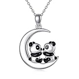 💕 Designkonzept💕 Panda ist ein Symbol für Harmonie, Freundschaft und Frieden. Es sieht sehr süß aus. Zwei schöne Pandas aus Sterlingsilber spielen auf dem Mond miteinander. Die Halskette bewegt Ihren Hals sofort und ist ein seltenes Panda-Geschenk.