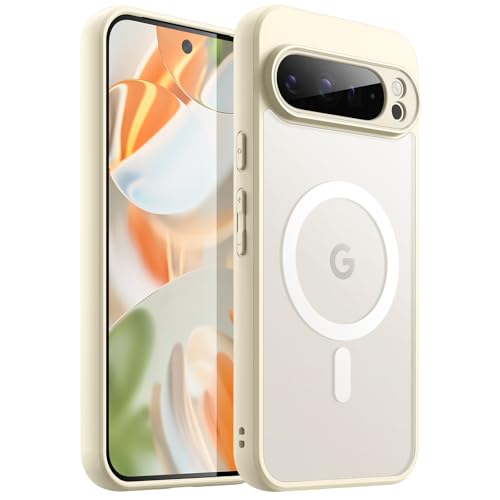 JETech Magnetisch Hülle für Google Pixel 9 Pro XL 2024, Kompatibel mit MagSafe, Transluzente Matt Rückseite Stoßfeste Handyhülle (Porcelain)