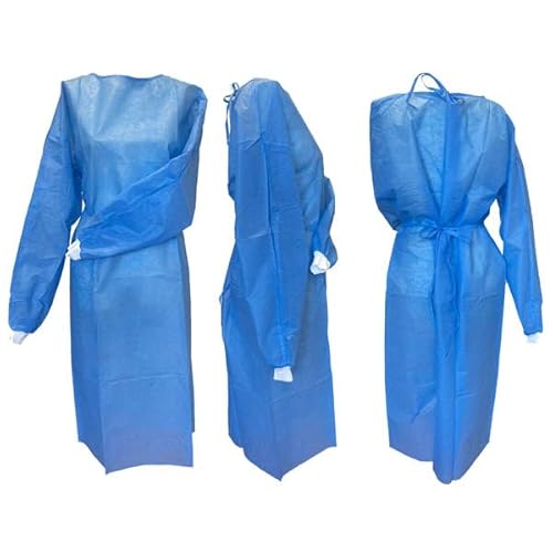 Disposable PPE Isolation Medical Gowns 10 Pcs/Pack, Blue,Full Back Coverage, Double Tie Closure, SMS 30 GSM, Knit Cuffs, Unisex, for Healthcare Professionals & Lab use.