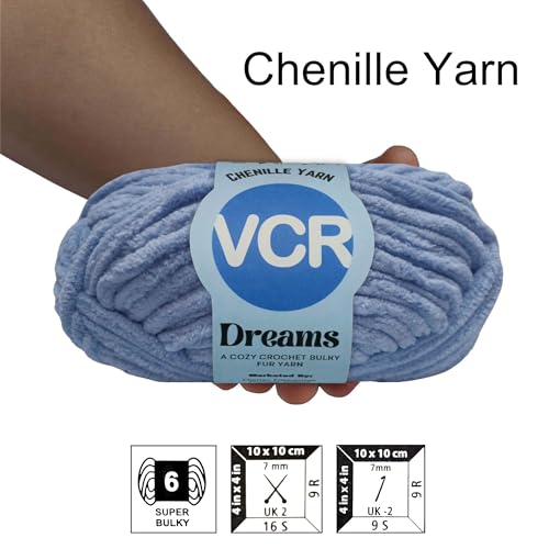 Image of VCR Tufts Blue, 100 Grams Hank, 60 Meters Length, Premium Polyester Ball for Crochet and Knitting, Pack of 1 Yarn, Soft and Bulky Fur Suitable for DIY