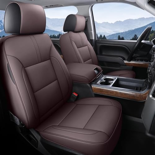 Image of Coverado Silverado Seat Covers Full Set, Faux Leather Car Seat Covers Fit for Chevy Silverado GMC Sierra 2007-2013 & 2019-2026 1500, 2020-2026 2500HD 3500HD Crew Double Extended Cab(Brown)