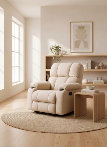 Image of Cable Crafts Cozy Fabric Recliner with Cup Holders for Living Room Comfortable Single Seater Reclining Chair