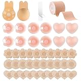 DECHOO Bruststraffungsband BH mit 6 Paar Silikonnippel Trägerloser Unsichtbarer Klebe BH mit Brust Tape Klebe BH Nipple Cover Set für Körbchengröße von A bis E