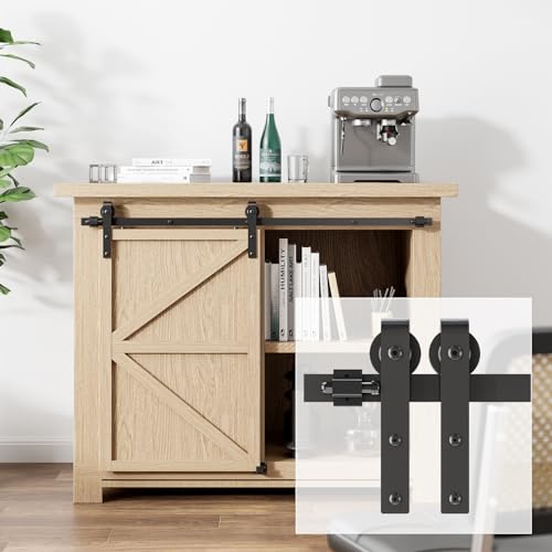 LTIYITL 76CM/2.5FT Mini Sliding Door Track Barn Door Hardware Kit for Single Door Suitable for TV Stands Wardrobe Cabinets