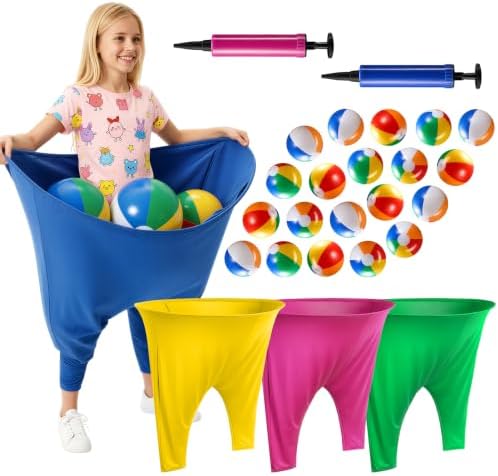 Granny Pants Yard Game for Kids (31.5 in *24 in), 4Pcs Granny Pants Outdoor Games with 20 Bouncy Balls, 2 Pumps , Granny Pants Game for Family Carnival Party Reunion Gathering (Children’s sizes)