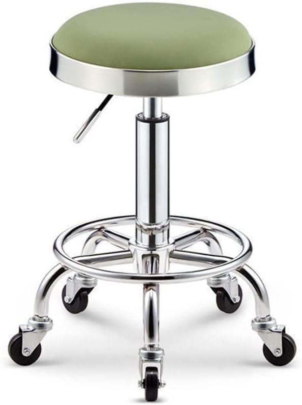 Rotating Low Stool Round Rolling Stool with Foot Rest, Garage Shop Roller Seat, Pu Leather Height Adjustment Modern Pneumatic Mechanic Stool, for Home Or Garage Shop