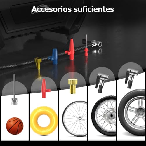 Miniatura 6 de Oasser Inflador Ruedas Coche DC 12V y AC 220V Compresor Aire portatil con Pantalla LCD Luz LED Cable de 3M 150PSI para Coches, Motos y Bicicletas